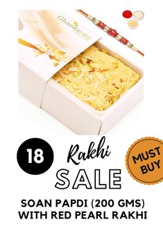 an advertisement for rahi sale with red pearl rakii in the middle and on the bottom