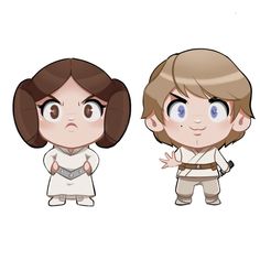 two cartoon characters, one in white and the other in brown with blue eyes are facing opposite directions