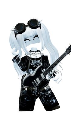 a girl with white hair and black sunglasses holding a guitar