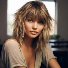 Haircut Ideas Shoulder Length With Bangs, Shoulder Hair With Layers, Heavy Bangs Medium Hair, Razored Layers Medium, Shoulder Length Layered Hair With Bangs, Updo For Shoulder Length Hair, Shoulder Length Haircut Ideas, Face Framing Layers With Bangs, Bangs Shoulder Length Hair