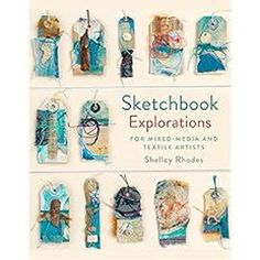 the book cover for sketchbook expoions with pictures of different items hanging from them