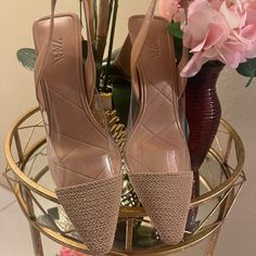 Ooo La La. Girl Get Into This. These Cute, Tan Slingback Heels Are Perfect For The Office, A Walk On The Town, Summer Wedding, Or A Date With Your Boo. Actually, They Are Perfect For Any Occasion. These Are European Size 39 Which Is A Size 8 Us. Size 7 1/2 And 8 Ladies, You’re Good. If You’re A Size 8.5, These May Not Be Yours, This Time. These Are Brand New, But They Do Not Have The Tags. Bought At Zara’s Across From Bloomingdale’s In Nyc At Original Price. These Are Yours. Grab Them. Silver Metallic Heels, Zara Strappy, Zara Pumps, Feather Sandals, Floral Pumps, Zara Heels, Velvet Pumps, Black Suede Heels, Black Pumps Heels