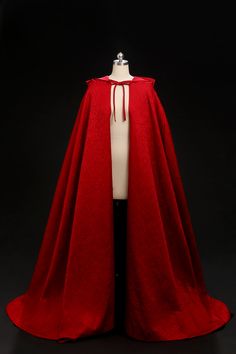 Hooded Red Long Cloak Cape SCARLETT Elegant Red Cape For Fall, Elegant Red Costume Outerwear, Red Hooded Costume Outerwear, Red Shawl Cape For Fall, Red Hooded Cape, Elegant Red Fall Cape, Red Cloak Aesthetic, Fall Red Shawl Cape, Red One Size Cape