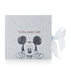 a card with a cartoon mickey mouse on it's face and the words hello baby boy