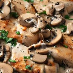 a pizza with mushrooms and parsley on it