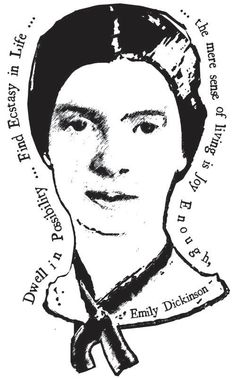 a black and white drawing of a woman's face with words above her head