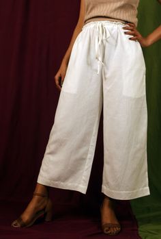 "Drawstrings custom made pant for women, Cream linen pant, Formal pants, Made to order, Plus size -Model height: 5'3\" wearing size S -Length: 33\" -Drawstring waist for adjustment -Fit: Comfortable Style these linen pants with casual tops or our tank tops. You would want to wear these everyday!" White Drawstring Trousers, White Drawstring Bottoms Loosely Fitted Hips, White Bottoms With Drawstring And Loosely Fitted Hips, White Straight Pants With Drawstring, White Drawstring Long Pants, White Bottoms With Drawstring And Long Pants, Loosely Fitted Harem Pants With Drawstring, Loosely Fitted Straight Harem Pants With Drawstring, Straight Harem Pants With Drawstring