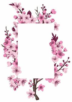 pink flowers are arranged around a white paper