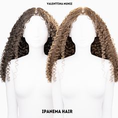 two mannequins with long curly hair on each side and the same length