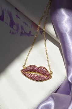 The cutest lip necklace you can ever layer up with other necklaces or just wear by itself. 14k Goldfilled CZ Small Crystals Length: 14" + 2" Extender 100% Handmade With 100% JOY Lip Necklace, Small Crystals, Juicy Lips, The Cutest, Gold Necklace, Lips, Necklaces, Pendant Necklace, Crystals