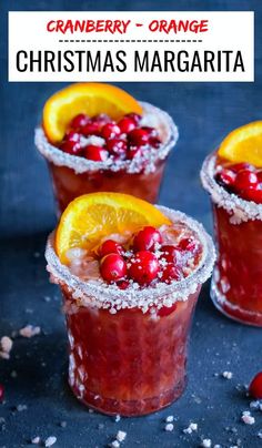 cranberry orange christmas margaritas with sugar on top