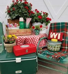 Camp Style Decor, Vintage Camp Style Decor, Vintage Thermos Decor, Tartan Decor, Travel Trailer Decor, Camp Decor, Cabin Decorating, Vintage Crates