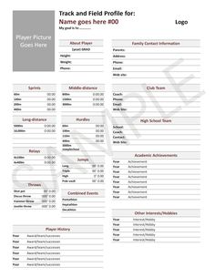 the official roster for the track and field profile for each player in their team's game