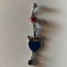 Brand New Pretty Blue Heart Belly Ring Multicolored Stones Trendy Blue Heart Pendant Jewelry, Trendy Blue Jewelry With Heart Charm, Trendy Blue Heart-shaped Jewelry, Bellybutton Piercings, Belly Ring, Belly Rings, Blue Heart, Body Jewelry, Red And Blue