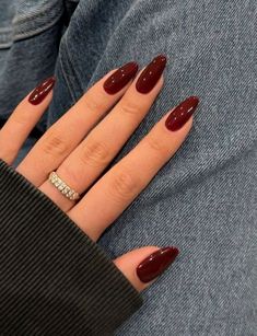 Oval Nails Dark, Maroon Nails, Cherry Nails