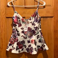 Charlotte Russe Tank Sz L Nwt. This Can Be Dressed Down With Jeans Or Dressed Up And Worn For A Night Out. Thicker Material. White Floral Print Tank Top For Party, Fitted Floral Print Tank Top For Brunch, Elegant Floral Print Cami Tops, Hollister Style, Tan Tank Top, White Crop Top Tank, Sequin Shirt, Tunic Tank Tops, Floral Outfit