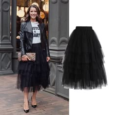 Tulle Skirt Leather Jacket Outfit, Tulle Skirt Outfits Casual, Birthday Brunch Outfit, Tulle Skirt Outfits, End Of Summer Outfits, Black Tulle Skirt, Tulle Skirts Outfit, Royal Blue Outfits, Gonna In Tulle