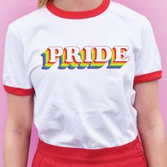 Pride Rainbow Red Ringer Tee, LGBTQ Pride, Empower, Empowerment, Pride Shirt, Pride Tee, LGBTQ Suppo Pride Parade Outfit, Lgbt T Shirts, Pride Tees, Rainbow Outfit, Pride Outfit, Pride Merch, Pride Parade, Pride Rainbow, Retro Tee