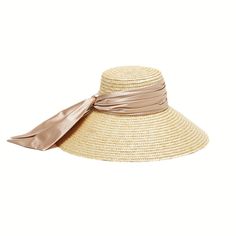 Natural straw UPF 50+ protection wide-brim sunhat with pecan satin ruched band and tails. UPF 50+ protection. One Size. Eugenia Kim X GDD Collection 6.75" X 4" X 6.25" SKU: 21015-02124GDD Elegant Brimmed Sun Hat With Uv Protection, Elegant Sun Hat With Upf 50+ And Curved Brim, Elegant Short Brim Hat With Uv Protection, Elegant Brimmed Hat With Uv Protection, Elegant Straw Boater Hat With Upf 50+, Elegant Sun Hat With Uv Protection For Beach Season, Elegant Wide Brim Sun Hat With Uv Protection, Elegant Wide Brim Straw Hat With Uv Protection, Elegant Boater Hat With Visor For Vacation