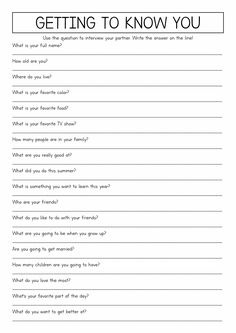 a question sheet with the words getting to know you