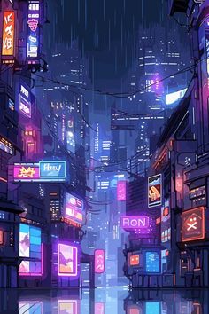 Night Cyberpunk Cityscape Metal Poster - An illustration of a beautiful cityscape at night time in a cyberpunk art style with colorful neon lights. Neon Ipad Wallpaper, Cyberpunk Decor, Cyberpunk Poster, Cyberpunk Color Palette, Cyberpunk Cityscape, Cyberpunk Background, Cyberpunk Night City, Neon Cyberpunk Aesthetic, Cyberpunk City Wallpaper Desktop