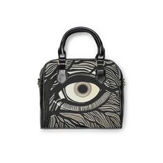 Eclectic, stylish, trendy, big eyes design on shoulder handbag purse by C.Cambrea. This original art shoulder bag is all about originality and practicality that is long-lasting. Featuring a single zippered top closure as well as a removable, adjustable fabric shoulder strap, it can double as a stylish handbag.  DETAILS: ➤ Double-sided C.Cambrea Artwork ➤ 100% high-grade PU leather (Synthetic material that will represent the look and feel of genuine leather) ➤ Bag MeasuresL 9.45" x 8.27" ➤ Handle Unique Purses And Handbags, Gothic Purse, Blue Tapestry, Dream Bags, Bag Designs, Black Handles, Boho Gifts