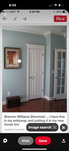 an instagram page on the iphone shows a room with blue walls and hardwood floors