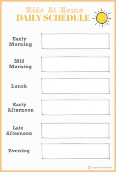 the daily schedule for kids at home is shown in orange and white, with text that reads