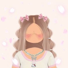 a digital painting of a girl with long hair and pink bows on her head wearing a white shirt