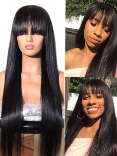 Frontal Wig With Bangs, Lace Front Wigs With Bangs, Human Hair Wigs With Bangs, Bangs Fringe, How To Cut Bangs, Hd Lace Frontal, Natural Human Hair, Remy Human Hair Wigs, Straight Lace Front Wigs