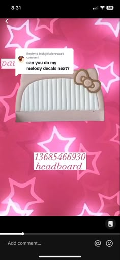 a pink background with an image of a teddy bear on top of a comb and the caption says, can you do my melody decals next?