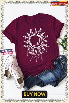 Bestdealfriday Sun and Moon Graphic Tee Sun And Moon Graphic, Moon Graphic Tee, Moon Graphic, Women's Outfits By Occasions, Pink Paint, Lasting Love, Tops Casual, Character Ideas, Tops Online