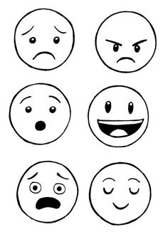 four different faces drawn in black and white, each with an emoticive expression