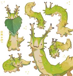 an image of some type of creature that is green and yellow with leaves on it