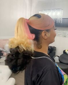 Quick Weave Barbie Ponytail, Colored Barbie Ponytail, Barbie Personality, Barbie Ponytail Black Women, Barbie Ponytail With Swoop, Colorful Ponytail, Thanksgiving Hairstyles, Pop Hair