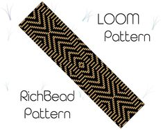 a black and gold bead pattern on a white background with the words loom pattern below it