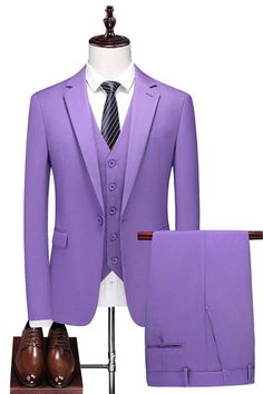 Color: PurpleButton: One ButtonOccasion: Prom, BusinessNeckline: Notched LapelMaterial: Polyester & Polyester BlendPattern: SolidPiece: 3 PiecePocket: With Flap
 Style code: BS0030 Dark Blue Prom Dress, Men Suit Fashion, Prom Suits For Men, Prom Suit, Fashion Purple, Royal Blue Prom Dresses, Wedding Suits Groom, Spaghetti Strap Prom Dress, Stylish Suit