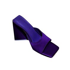 Block Heel Mules Sandals Satin Upper Heel Height: 10 cm / 3.9 inch (Approx.) Purple Open Toe Heels With Sculpted Heel, Party Mules With Padded Wedge Heel, Purple Heels With Sculpted Open Heel, Summer Evening Mules With Wedge Heel, Purple High Heel Sandals With Sculpted Heel, Purple Sandals With Sculpted Heel, Purple Sandals With 4-inch Heel And Pointed Toe, Purple Sculpted Heel Summer Heels, Purple Open Toe Sandals With 4-inch Heel