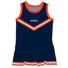 Texas at San Antonio Roadrunners Vive La Fete Game Day Blue Sleeveless Cheerleader Dress Collegiate Blue Tops For Cheerleading, Cheerleader Outfit Blue, Collegiate Cotton T-shirt For Cheerleading, Utsa Roadrunners, Cheer Dress, Dress With Pleated Skirt, Road Runner, Drop Waist, Soft Knits