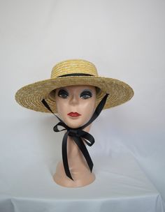 This natural straw 4-inch brim boater hat has a black grosgrain ribbon band and under the chin tie. The hat has a cord inside to tighten the head size if needed and will fit up to a 22 7/8 inch head size. The hat is made from Milan braid natural wheat sewn straw. I can change the ribbon color, please see the color chart, last photo. Let me know at checkout in the notes section which color ribbon you would like. The ribbon is removable. #1 Pink , Mint & White #2 Olive & Pink #3 Fuchsia &a Adjustable Brimmed Boater Hat With Ribbon, Adjustable Boater Hat With Ribbon And Short Brim, Straw Boater Hat, Straw Boater, Boater Hat, Wheat Straw, Ribbon Tie, Black Ribbon, Ribbon Colors