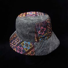 Grey Pink Blue Multicoloured Thai Hill Tribe Cotton Patchwork Festival Rave Bucket Hat.  Soft Cotton weave design with cotton lining Stonewashed soft cotton Unisex festival hat Summer sun hat Suitable for head size 58 - 60 cm Gray Cotton Hat With Short Brim, Gray Brimmed Cotton Hat, Black Cotton Hat For Festivals, Black Cotton Festival Hat, Adjustable Cotton Bucket Hat One Size, Gray Cotton Hat With Curved Brim, Gray Cotton Spring Hats, Winter Cotton Bucket Hat, Spring Gray Cotton Hats