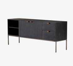 the sideboard is black and has two drawers