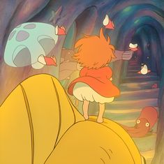 an animated cartoon character standing in front of a cave