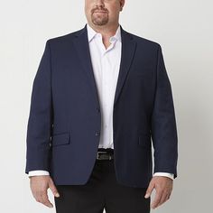 Tailored in a classic navy hue, this men's sport coat from the Shaquille O'Neal XLG big and tall collection is designed from a woven stretch fabric for comfort and flexibility. Cut in a single-breasted silhouette, it has notch lapels, plus side and interior pockets for your essentials. Pair it with a t-shirt, jeans, and loafers for a casual, suited look.Front Style: Single BreastedFeatures: Stretch FabricClosure Type: ButtonFit: Classic FitSleeve Length: Long SleeveFiber Content: 69% Polyester, Mens Sports Coat, Big Shorts, Mens Sport Coat, Sports Coat, Shaquille O'neal, Sport Coats, Big And Tall, Big & Tall, Sport Coat