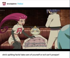 an anime scene with the caption that reads, she's spitting fact take care of yourself or evil people can't proper