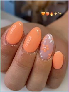 Nail Ideas April, Peach Purple Nails, Light Orange Nails Peach, Peach And Yellow Nails, Pastel Orange Nails Peach, Mail Inspo 2024 Spring, Peachy Nails Designs, Peach Spring Nails, Bright Peach Nails