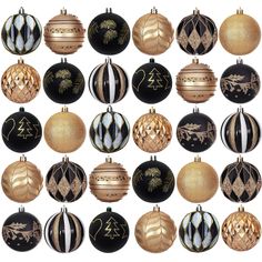 PRICES MAY VARY. Original Design: Luxury Gold & Black: Embrace fashion, luxury, and a hint of exotic adventure with our unique print Christmas ornaments, perfect for creating an enchanting and distinctive holiday atmosphere Christmas Ball Ornaments Set: This set includes 30 decorative hanging balls, With 10 different styles and 3 pieces per style, you can deck up your Christmas tree with varying looks or add an attractive uniformity to your decor Variety of Designs and Finishes: These black and Holiday Tablescapes Christmas, Rustic Christmas Tree Decorations, Black White And Gold Christmas, Black Xmas Tree, Black Christmas Tree Decorations, Black And Gold Christmas, Black Christmas Decorations, Pagan Christmas, Black Gold Christmas