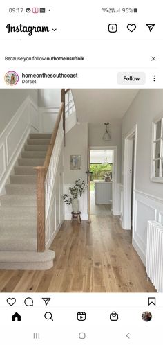 the instagram page on instagram shows an image of a house with stairs and wood floors