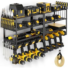 a tool rack filled with lots of tools