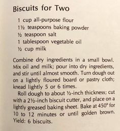 a recipe for baking biscuits with instructions on how to make them